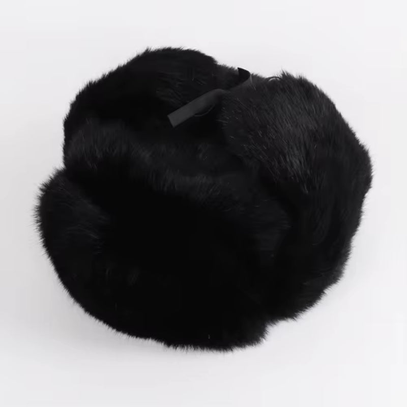 New Arrival Russian Rabbit Fur Trapper Hats for Men Thick Male Winter Real Rabbit Fur Hat Full Pelt Outdoor Bomber Real Fur Cap