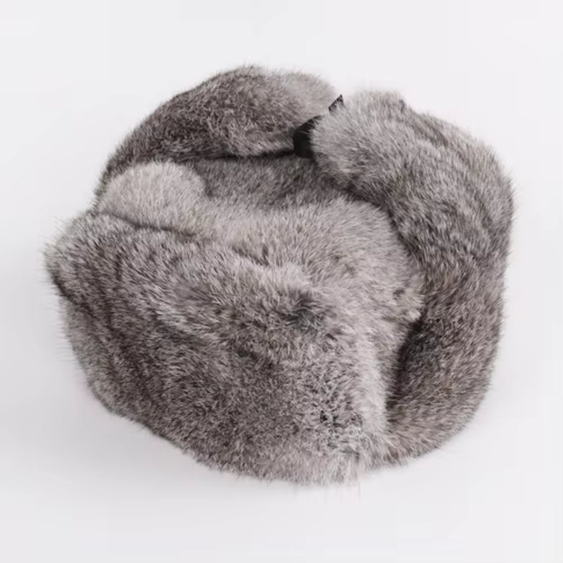 New Arrival Russian Rabbit Fur Trapper Hats for Men Thick Male Winter Real Rabbit Fur Hat Full Pelt Outdoor Bomber Real Fur Cap