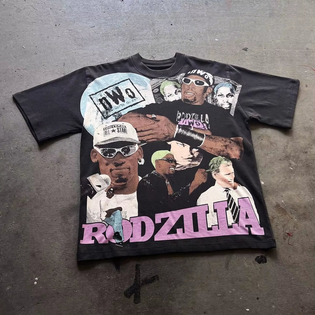 Street Casual Oversized Graphic T Shirts Harajuku Y2K T Shirt Basketball Sports Short Sleeved Tops round Neck Pure Cotton Top
