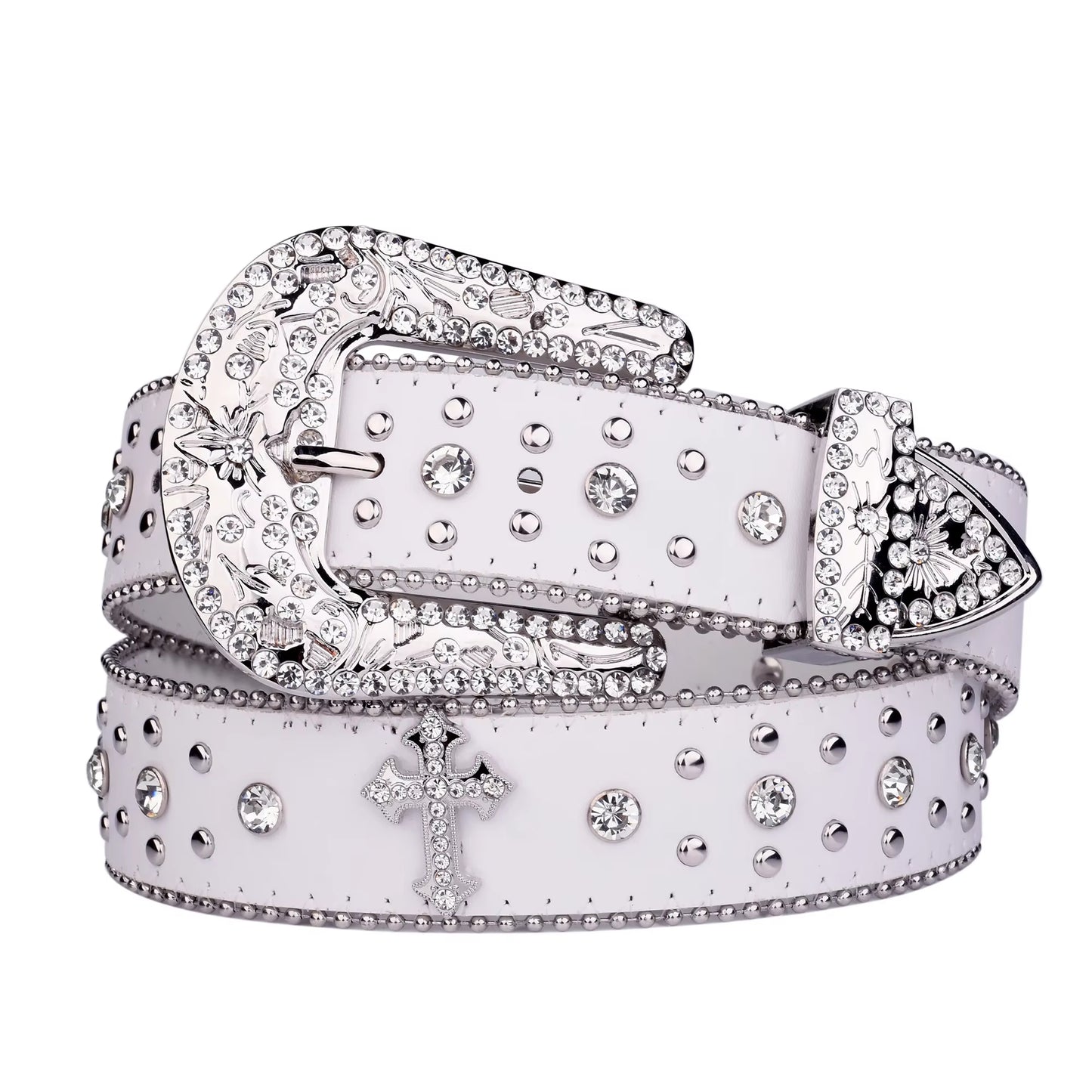 Punk Rhinestone White Belt Female Male Fashion Western Jeans Female Jeans Jewelry Fashion Design Y2K Jeans Belt