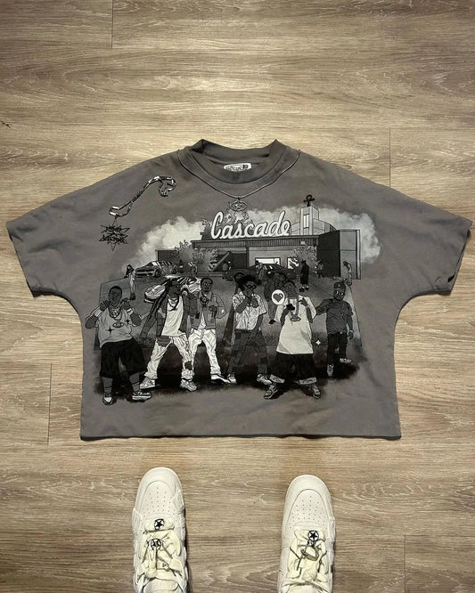 Harajuku Gothic Gray Y2K Top New Oversized T Shirt Men and Women Hip Hop Punk Graphic T Shirts Short Sleeve Tops Streetwear