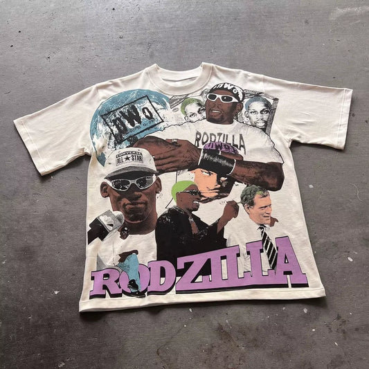 Street Casual Oversized Graphic T Shirts Harajuku Y2K T Shirt Basketball Sports Short Sleeved Tops round Neck Pure Cotton Top