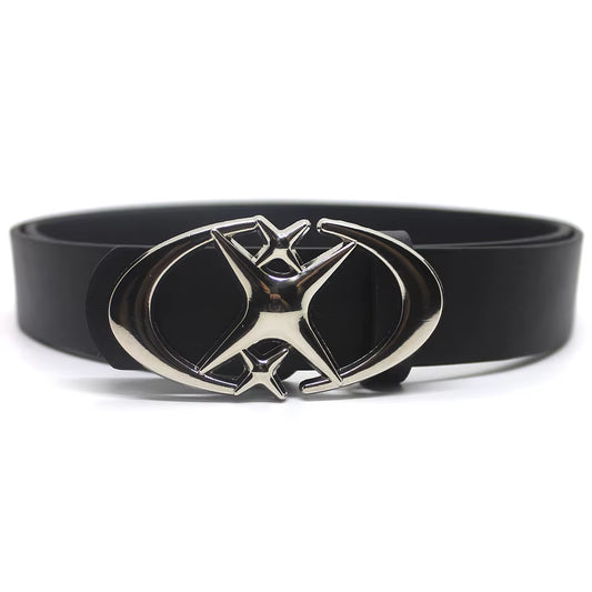 Vintage Men Women Punk Cross Star Buckle Belt Design Metal Gothic Y2K Belt Pu Leather Waistband Jeans Pants Decorative Belt