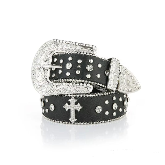 Punk Rhinestone White Belt Female Male Fashion Western Jeans Female Jeans Jewelry Fashion Design Y2K Jeans Belt